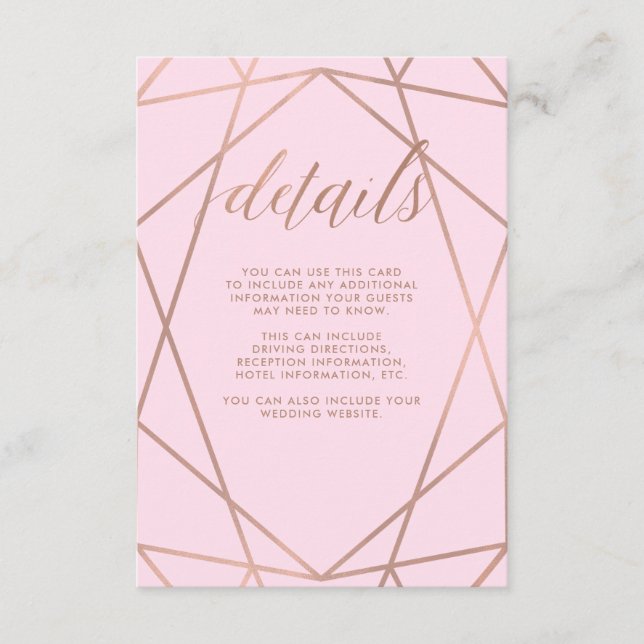 Carte D'accompagnement Rose et or Rose Faux | Détails de l'invité (Devant)