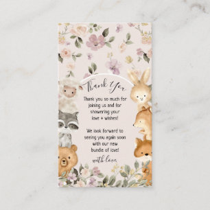 Carte D'accompagnement Rose Floral mignon Bébé Forêt animal Merci