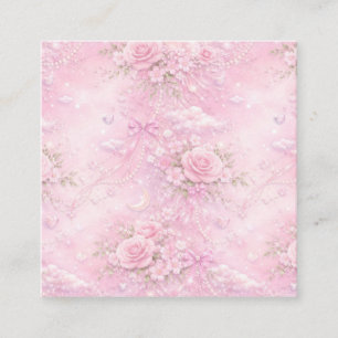Carte D'accompagnement Rose Florale Pastel Rose Rêveuse Perles Nœuds Étin