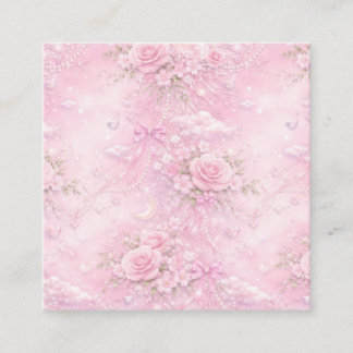 Carte D'accompagnement Rose Florale Pastel Rose Rêveuse Perles Nœuds Étin