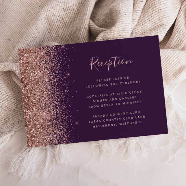 Carte D'accompagnement Rose foncé violet or Parties scintillant mariage R (Créateur téléchargé)
