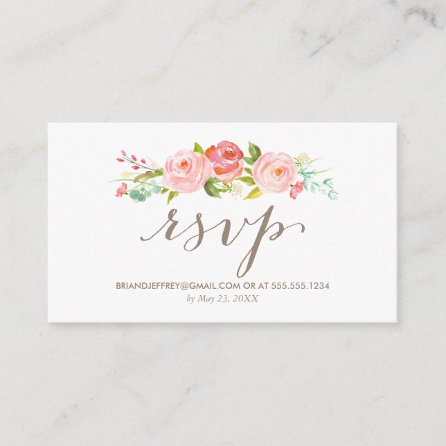 Carte D'accompagnement Rose Garden Floral Mariage Courriel RSVP (Devant)