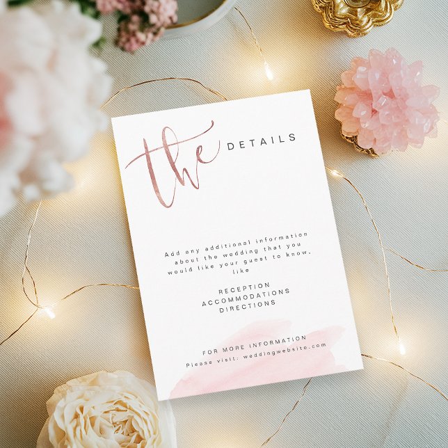Carte D'accompagnement Rose Gold Blush Moderne Simple détails de mariage (Rose Gold Blush Modern Simple Wedding details Enclosure Card)