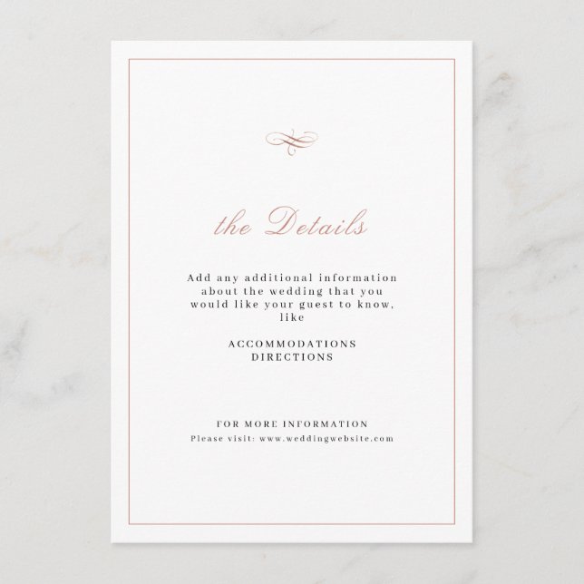 Carte D'accompagnement Rose Gold Classic Elegance Script Détails du Maria (Devant)