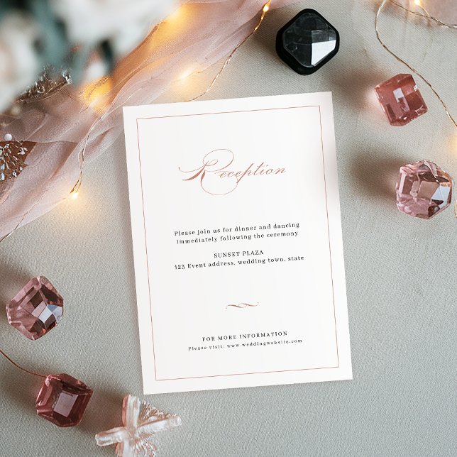 Carte D'accompagnement Rose Gold Classic Élégant Script Mariage Réception (Rose Gold Classic Elegant Script Wedding Reception Enclosure Card)