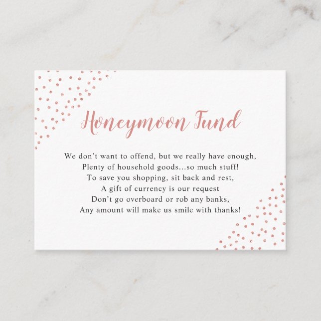 Carte D'accompagnement Rose Gold Confetti Lune de miel ou fonds ménager (Devant)