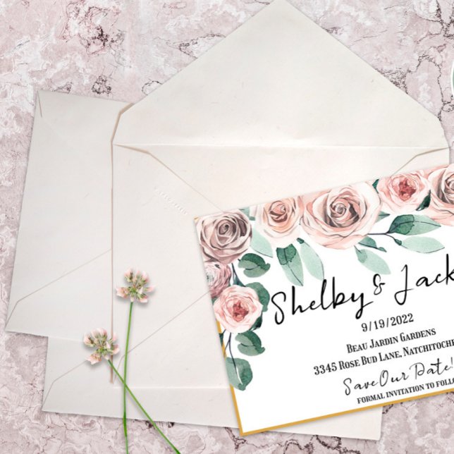 Carte D'accompagnement Rose Gold Floral Aquarelle Rose Enregistrer La Dat (Créateur téléchargé)