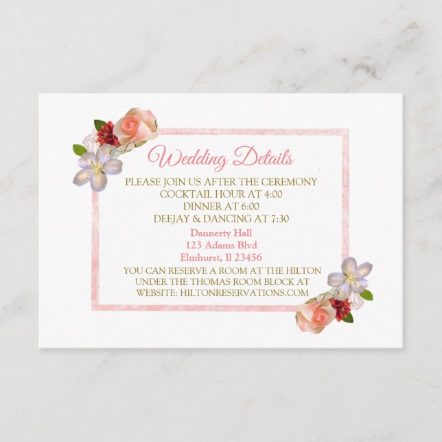 Carte D'accompagnement Rose Gold Floral Bouquet Mariage - fiche détaillée (Devant)