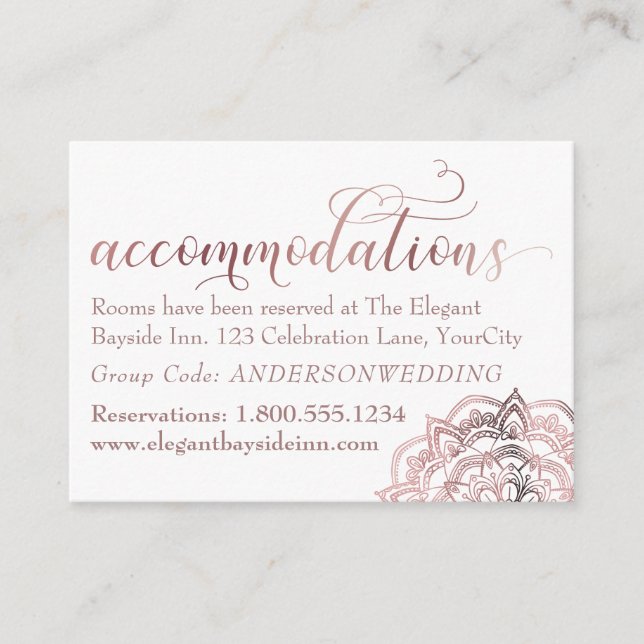 Carte D'accompagnement Rose Gold Mandala Hébergements blancs Insérer la c (Devant)
