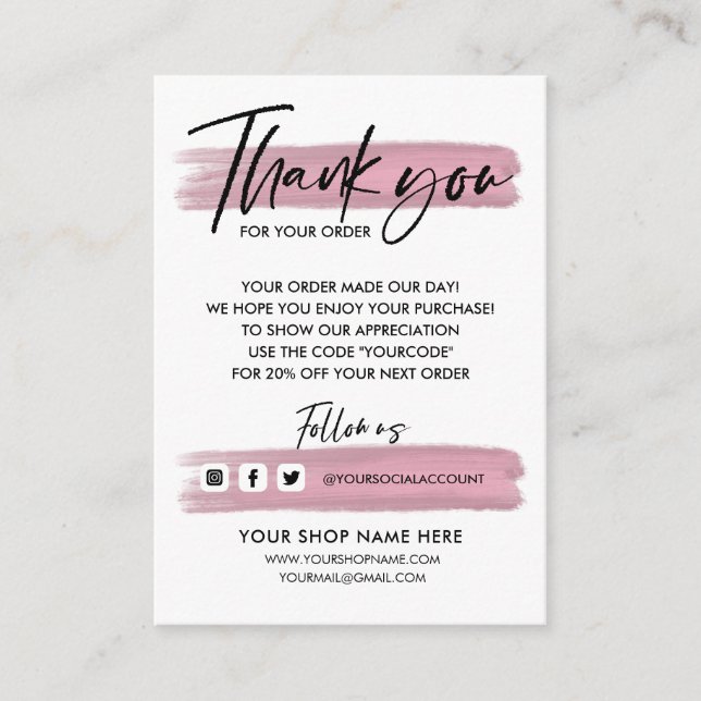 Carte D'accompagnement Rose Gold MERCI d'entreprise HANDLETTETTEST QR COD (Devant)