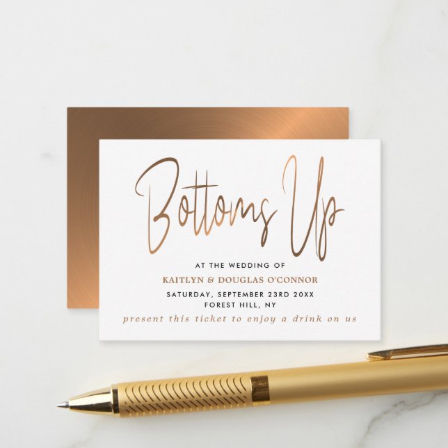 Carte D'accompagnement Rose Gold Metal Effet Style Libre Boisson Billet (Devant/Arrière en situation)