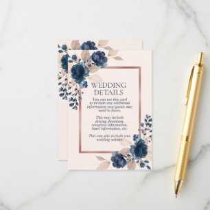 Carte D'accompagnement Rose Gold Navy Blue Dusty rose Détails de la flora