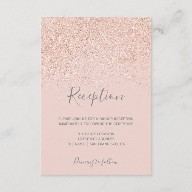 Carte D'accompagnement Rose gold paillettes rose blush élégant réception (Devant)