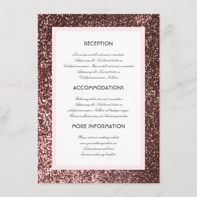 Carte D'accompagnement Rose Gold Parties scintillant Mariage Informations (Devant)