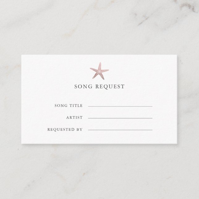 Carte D'accompagnement Rose Gold Starfish demande de chant mariage côtier (Devant)