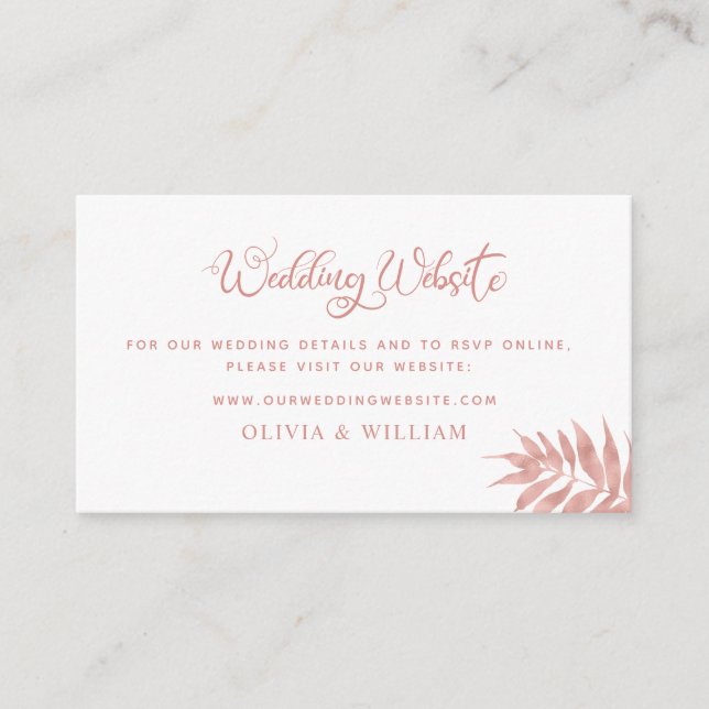 Carte D'accompagnement Rose Gold Tropical Palm Leaf Wedding (Devant)