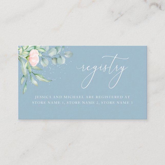 Carte D'accompagnement Rose Greenery Elegant Dusty Blue Mariage registre (Devant)