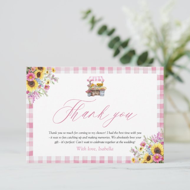 Carte D'accompagnement Rose Moderne En vichy Frais Du Merci Du Marché (Debout devant)