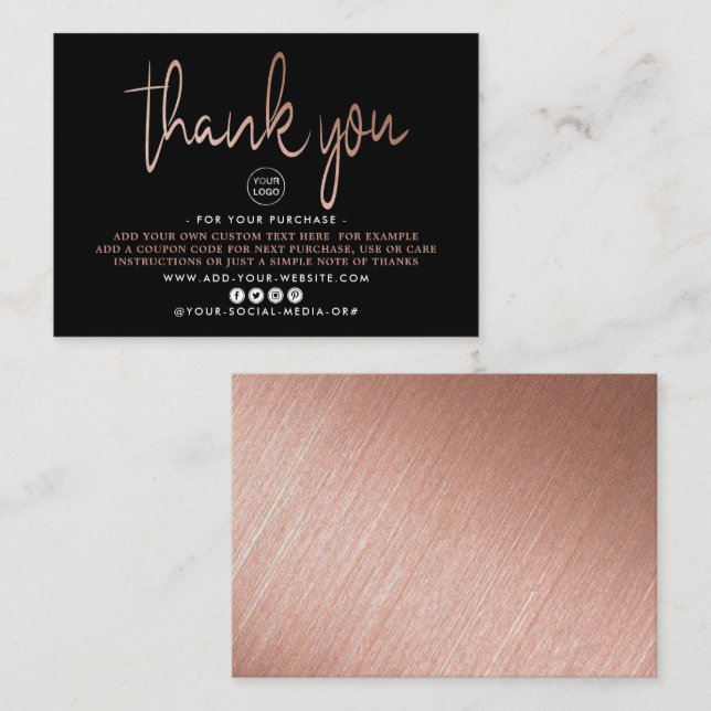 Carte D'accompagnement Rose moderne  Gold Foil Script Merci d'affaires (Devant / Derrière)