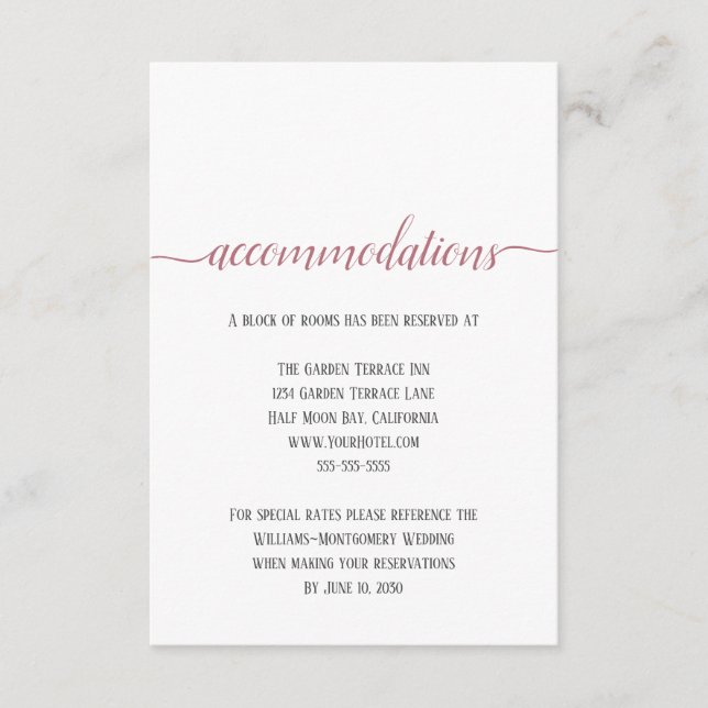 Carte D'accompagnement Rose moderne Gold Script Mariage Hébergements (Devant)