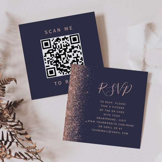 Carte D'accompagnement Rose noir  or Parties scintillant Mariage QR Code  (Créateur téléchargé)