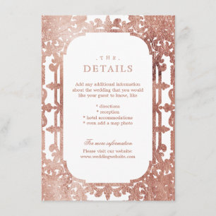 Carte D'accompagnement Rose or élégant orné détails de mariage vintage
