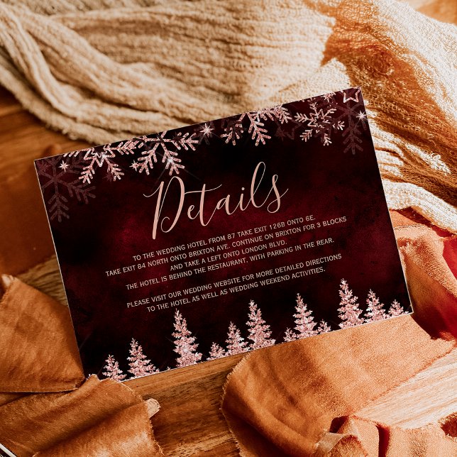 Carte D'accompagnement Rose or neige pin rouge Noël hiver détails (Rose gold snow pine red Christmas winter details Enclosure Card)