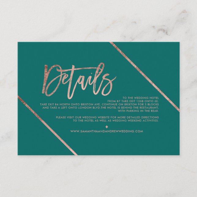 Carte D'accompagnement Rose or script strié vert mariage direction (Devant)