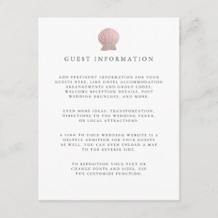 Carte D'accompagnement Rose or Seashell mariage côtier Détails sur l'invi