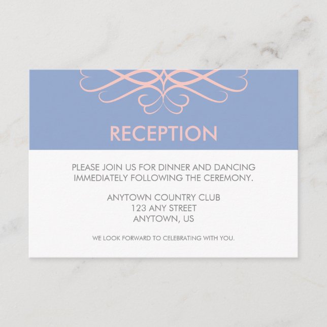 Carte D'accompagnement Rose Quartz et Bleu, Mariage aux Élégantes Flourit (Devant)