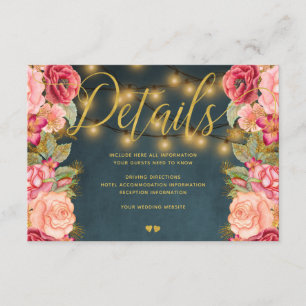 Carte D'accompagnement Rose romantique rose marine détails de l'invité ma