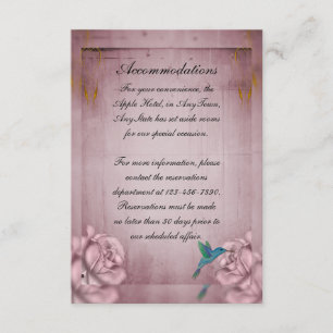Carte D'accompagnement Rose rose Colibri Mariage Hôtel Insérer
