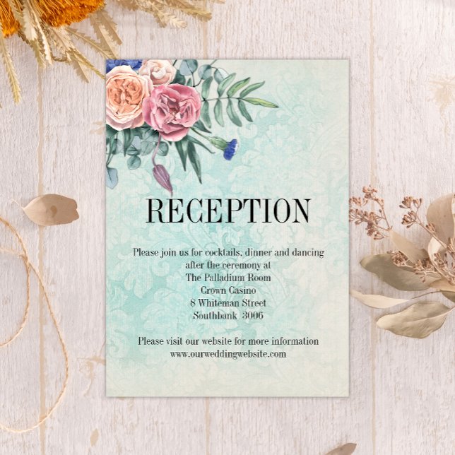 Carte D'accompagnement Rose rustique Shabby Chic Floral Mariage Réception (Créateur téléchargé)