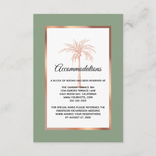Carte D'accompagnement Rose Sage Gold Palm Tree Mariage Hébergements