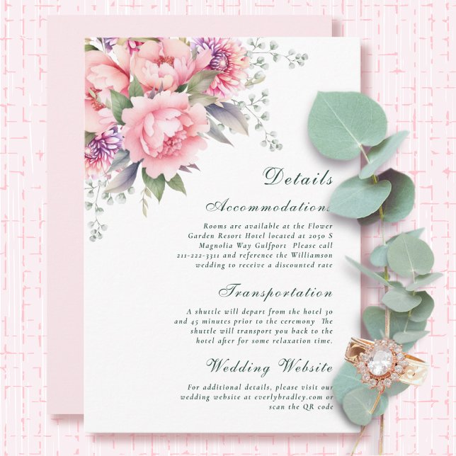 Carte D'accompagnement Rose Sage Romantique Aquarelle Floral Peony Détail (Créateur téléchargé)