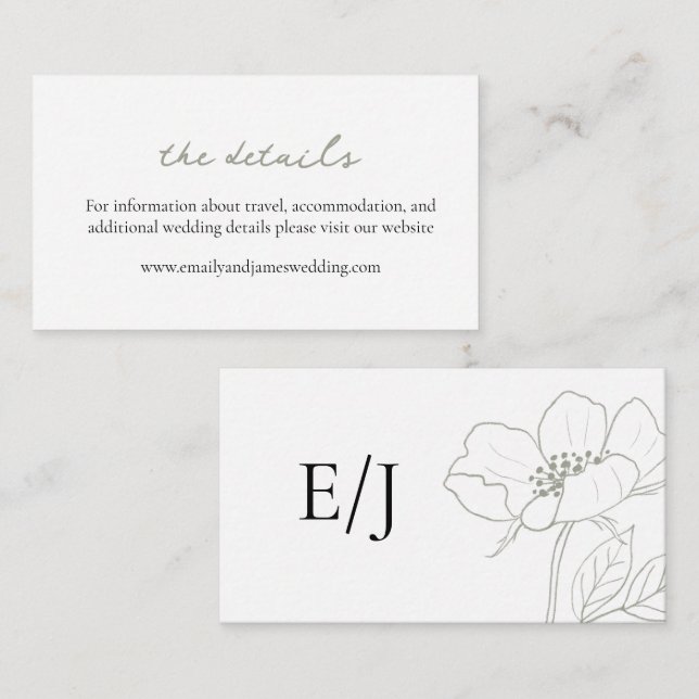 Carte D'accompagnement Rose sauvage - Mariage Sage (Devant / Derrière)