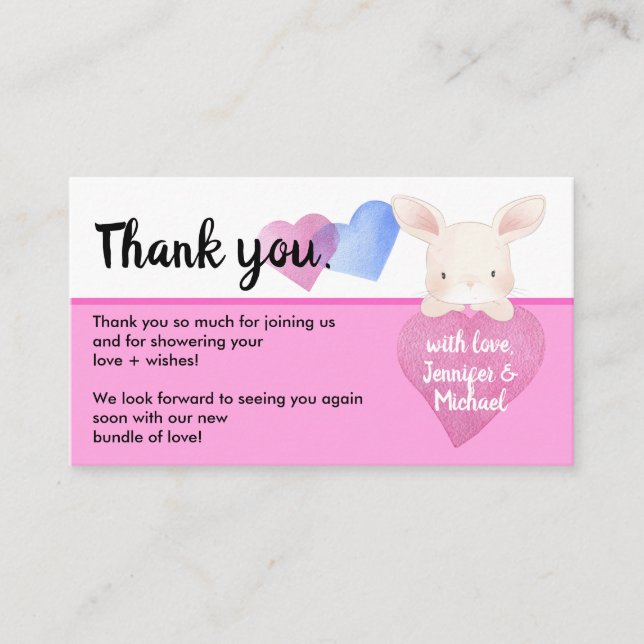 Carte D'accompagnement Rose Simple Coeur mignon Bébé Lapin Lapin Merci (Devant)