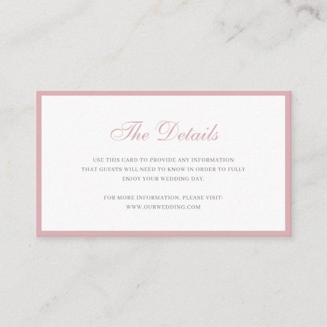 Carte D'accompagnement Rose simple Dusty rose Formel Détails du Mariage E (Devant)