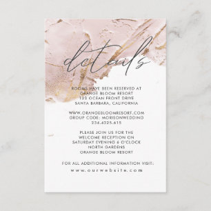 Carte D'accompagnement rose texturé faux feuille d'or Détails