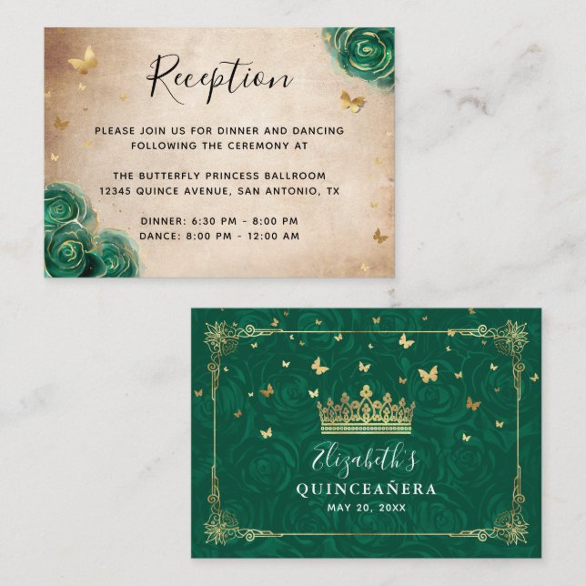 Carte D'accompagnement Rose verte et or détails élégants (Devant / Derrière)