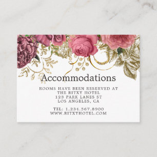 Carte D'accompagnement Rose vintage Gold et Blush Mariage Hébergements