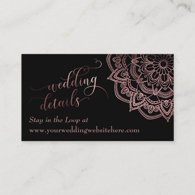 Carte D'accompagnement Rosegold Mandala Black Détails du Mariage Insérer  (Devant)