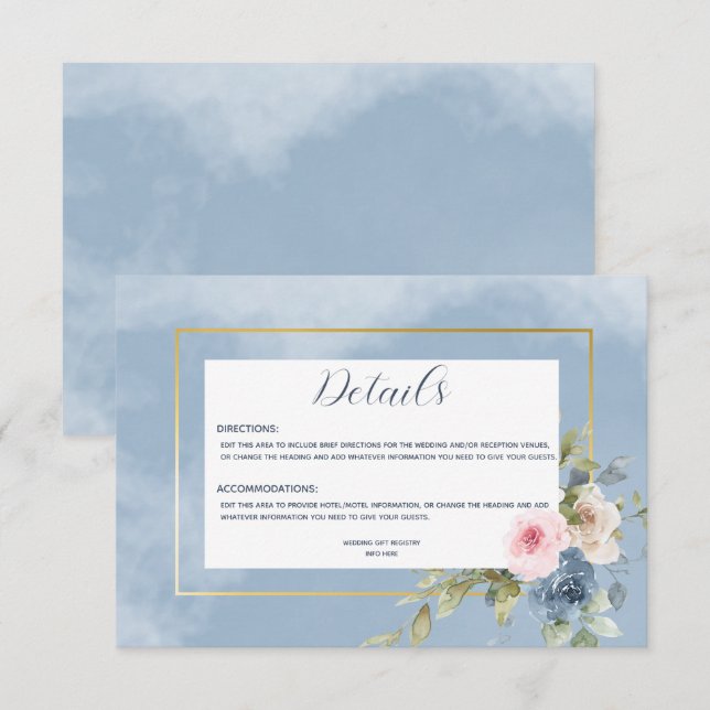 Carte D'accompagnement Roses blanches et bleues rose foncé Détails du Mar (Devant / Derrière)