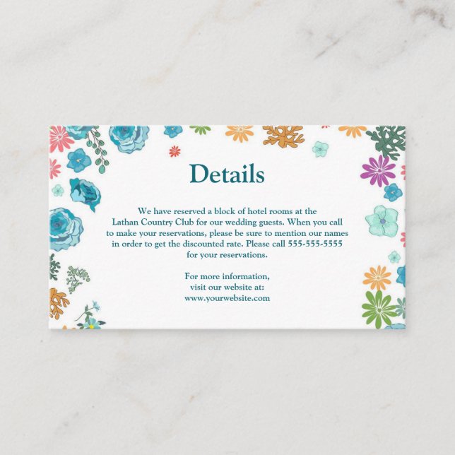 Carte D'accompagnement Roses bleus modifiables Détails du Mariage (Devant)