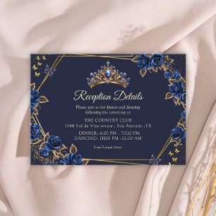 Carte D'accompagnement Roses de Quinceañera Couronne de Tiara Bleu Marine