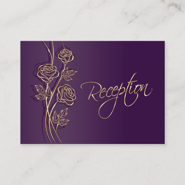 Carte D'accompagnement Roses d'or à la réception de mariage violet (Devant)