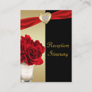 Carte D'accompagnement Roses et Coeurs rouges, Mariage or et noir
