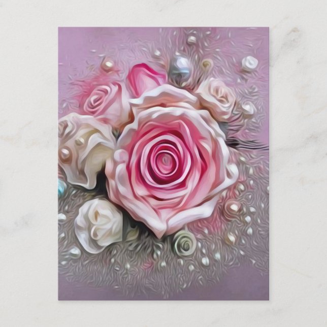 Carte D'accompagnement Roses et perles roses (Devant)