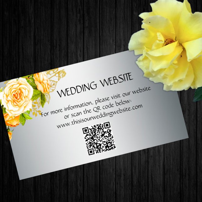 Carte D'accompagnement Roses Jaunes et Elegant Mariage d'argent (Créateur téléchargé)