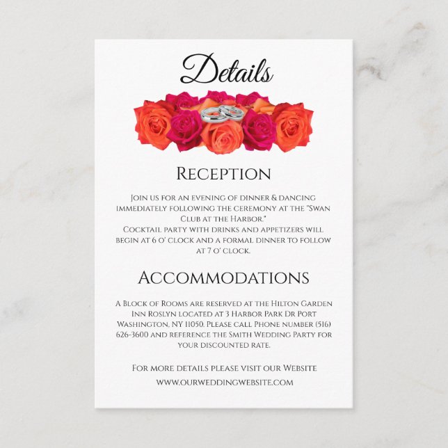 Carte D'accompagnement Roses orange et rose - Mariage (Devant)